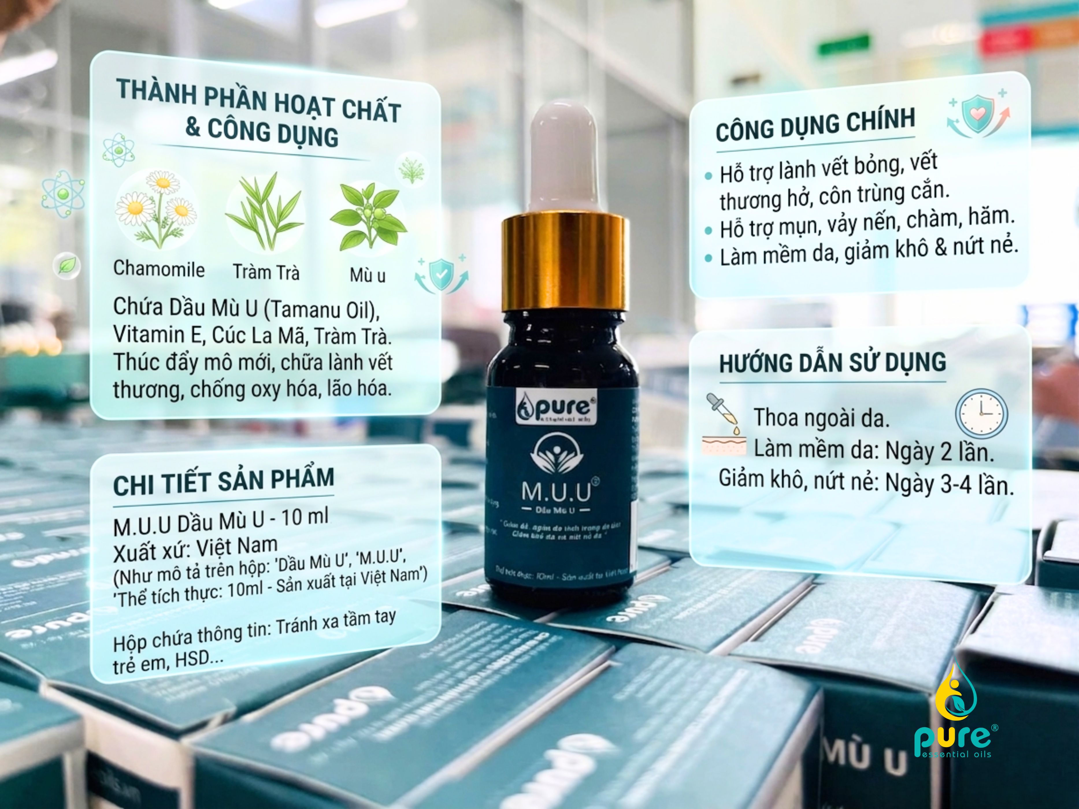 Dầu Mù U M.U.U 10ml - Giải Pháp Vàng Cho Vết Bỏng, Sẹo Và Da Nứt Nẻ