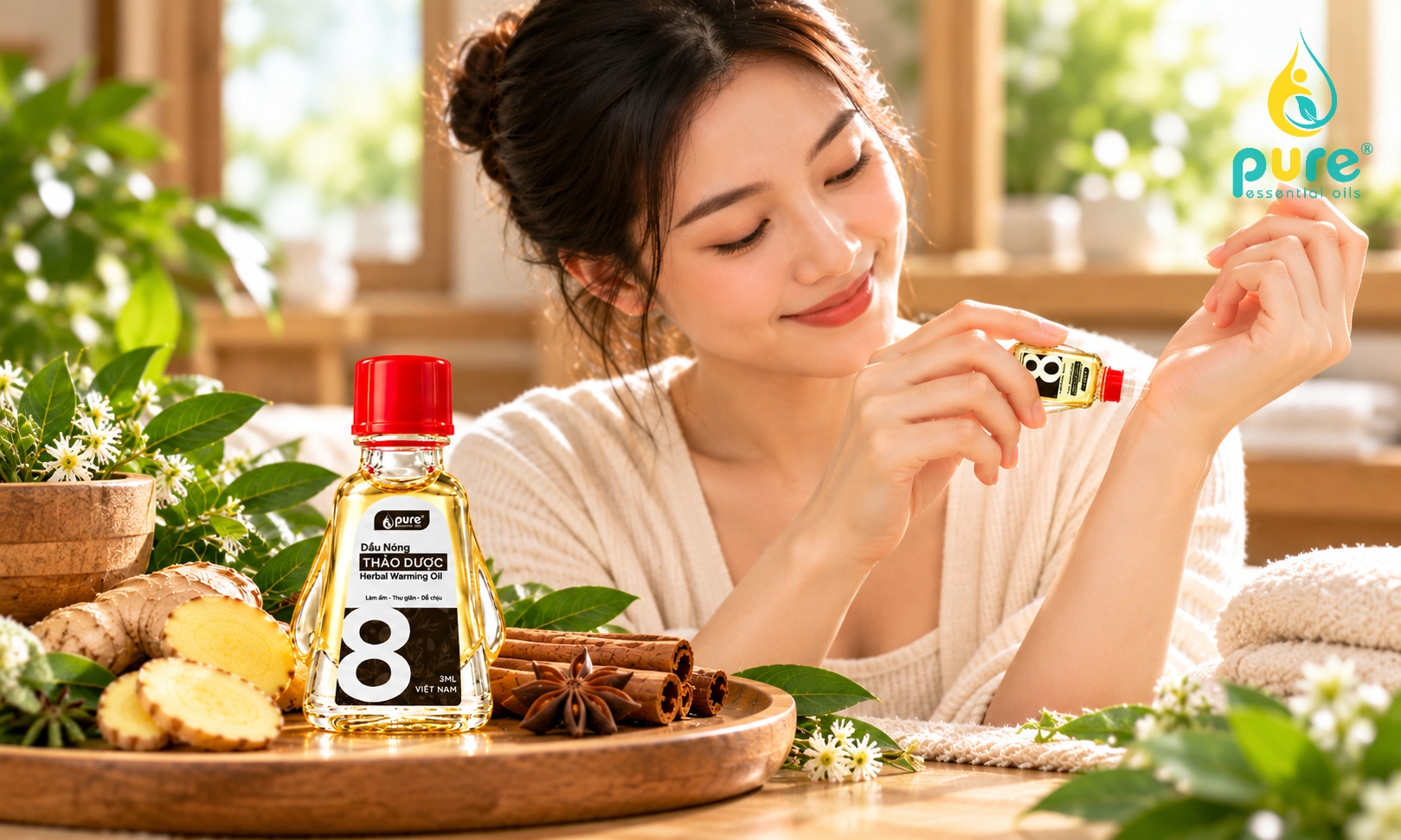 Dầu nóng thảo dược 3ml mini PURE làm ấm cơ thể