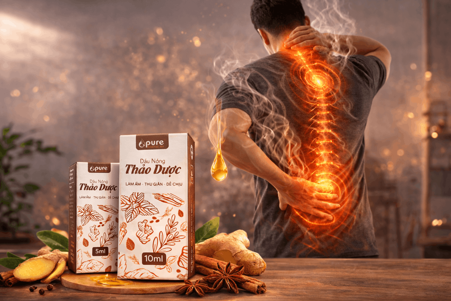 Dầu Nóng Thảo Dược Pure 5ml Dạng Lăn - Giảm Say Tàu Xe, Thư Giãn Tinh Thần & Làm Ấm Cơ Thể