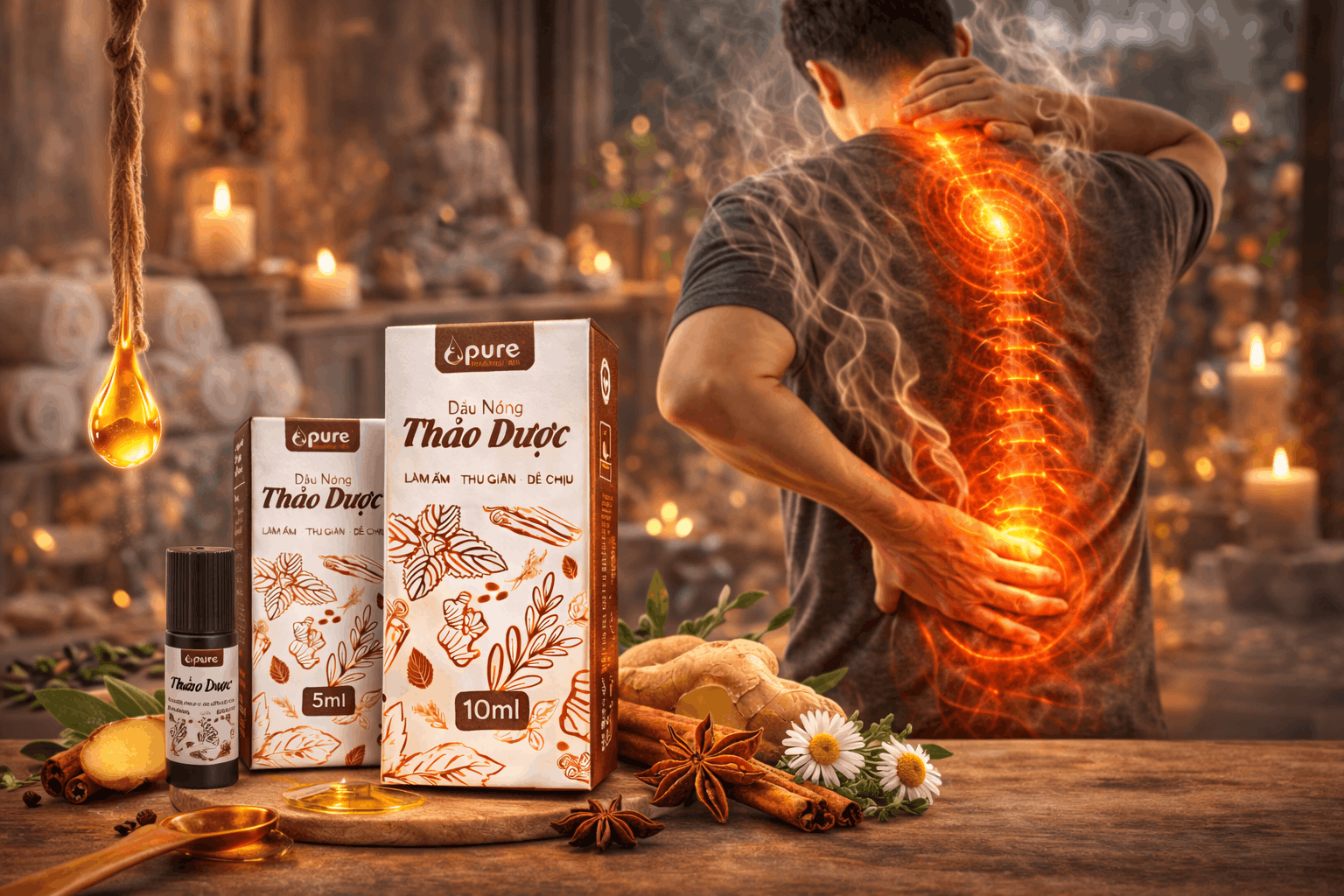 Dầu Nóng Thảo Dược Pure: Massage Thư Giãn, Giảm Đau Nhức & Làm Ấm Da Tức Thì