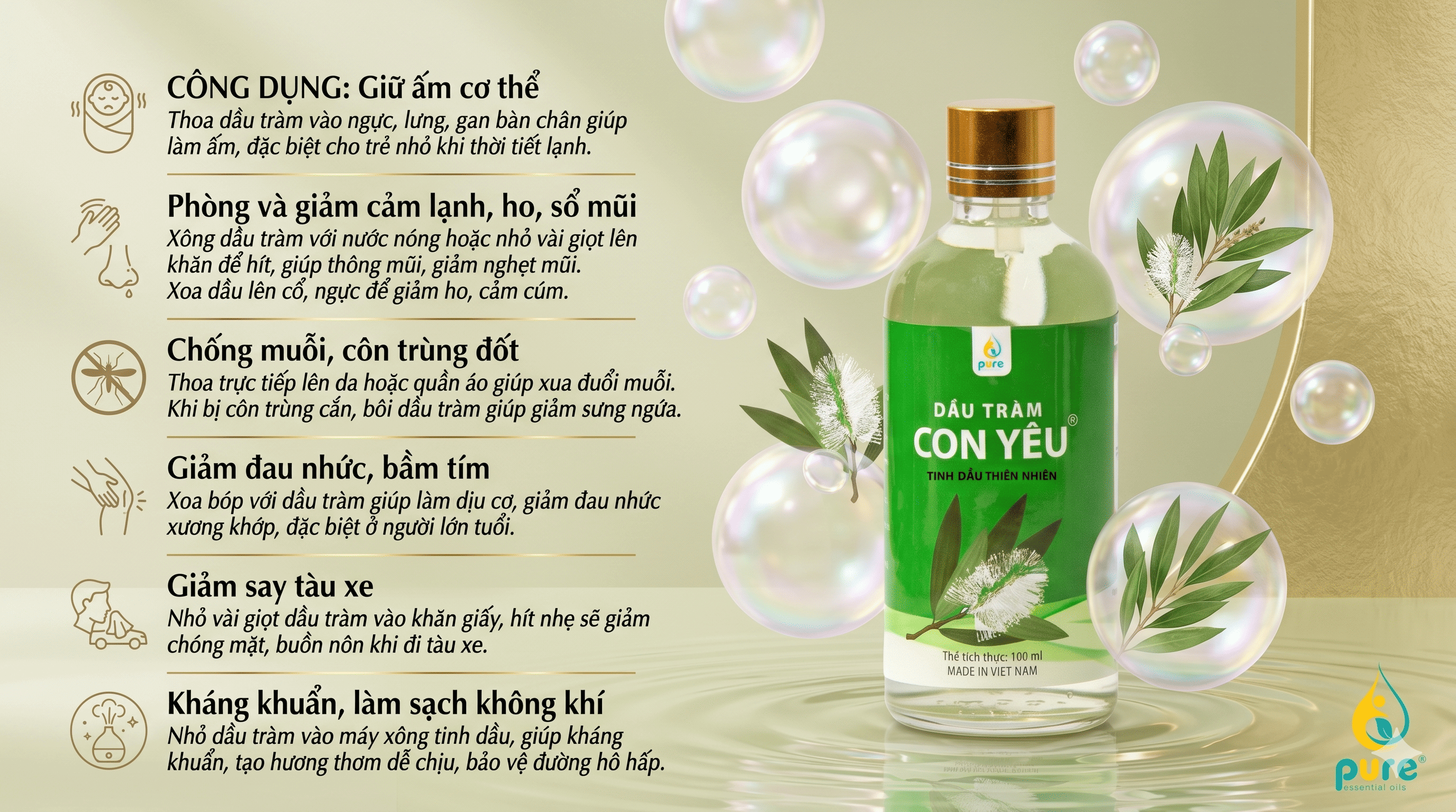 Dầu tràm con yêu lá chắn thiên nhiên bảo vệ sức khoẻ gia đình