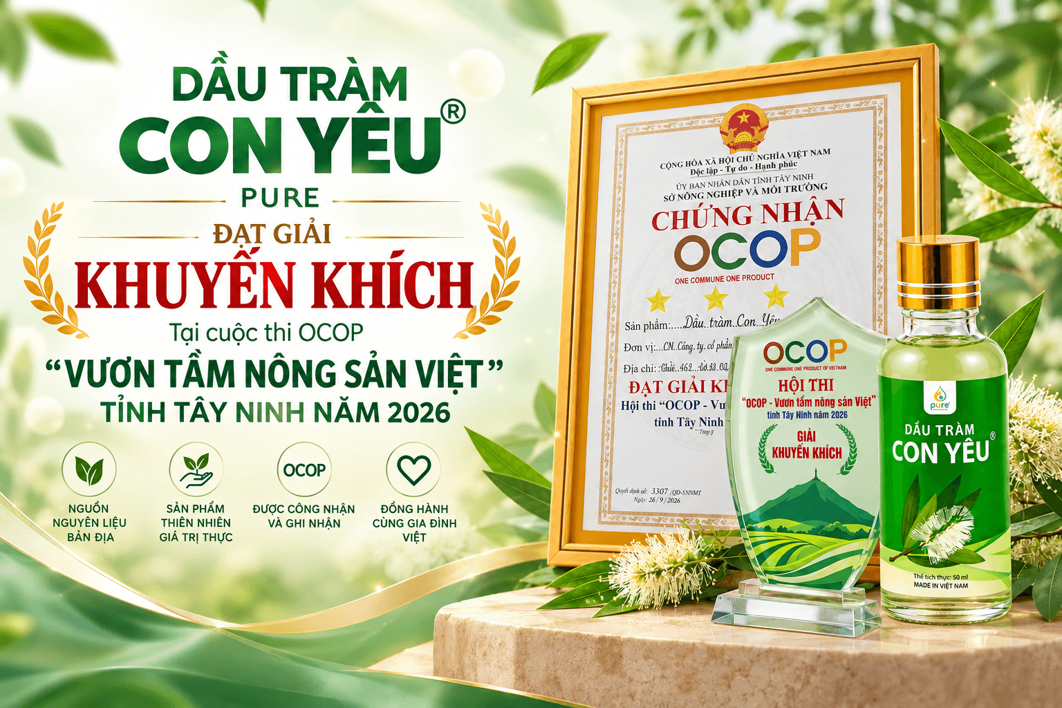 Dầu Tràm Con Yêu PURE Đạt Giải Khuyến Khích OCOP 2026