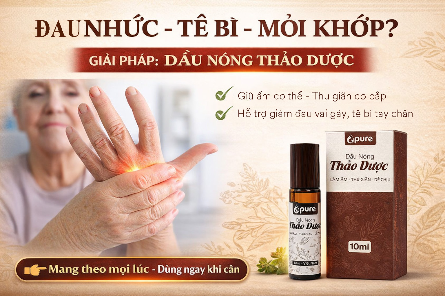 Giảm tê nhức chân tay, đau khớp khi thời tiết thay đổi cho người lớn tuổi