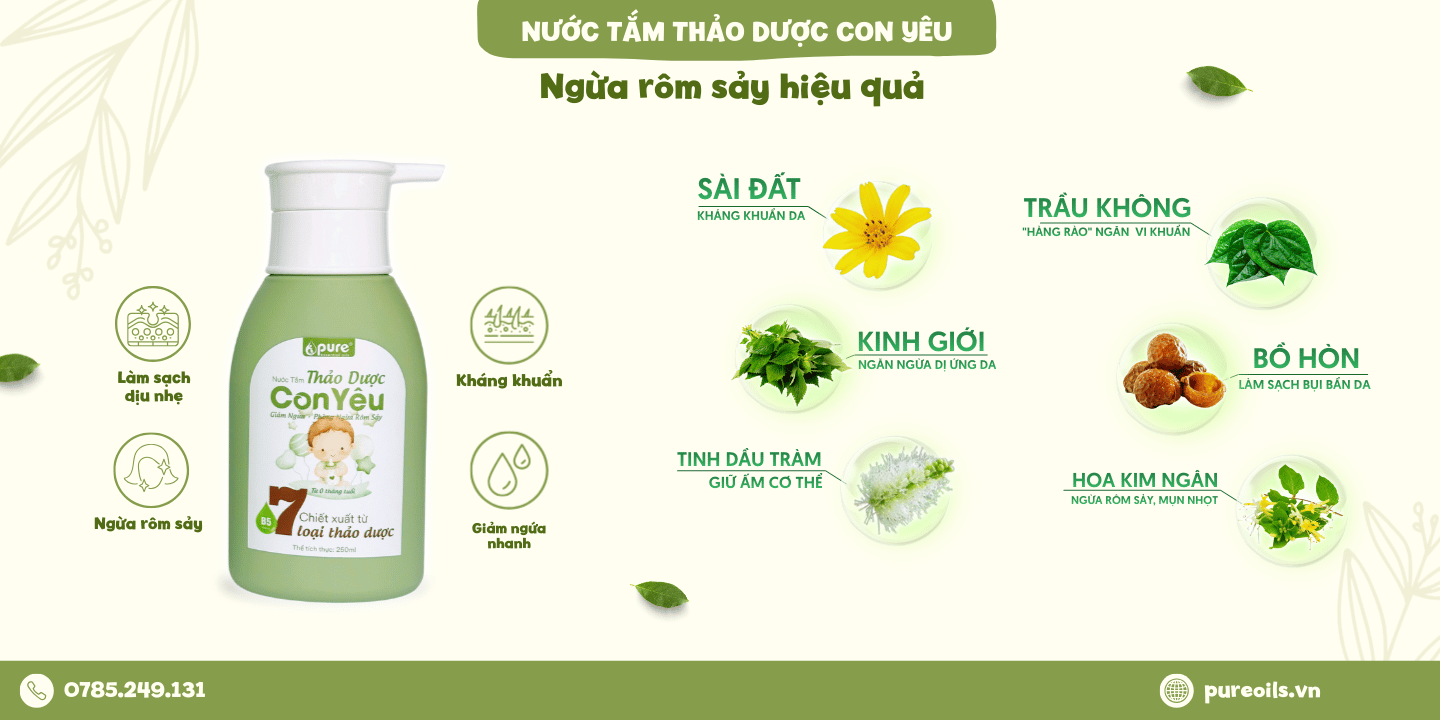 Tại sao các chiết xuất trong nước tắm Con Yêu giúp trị rôm sảy hiệu quả