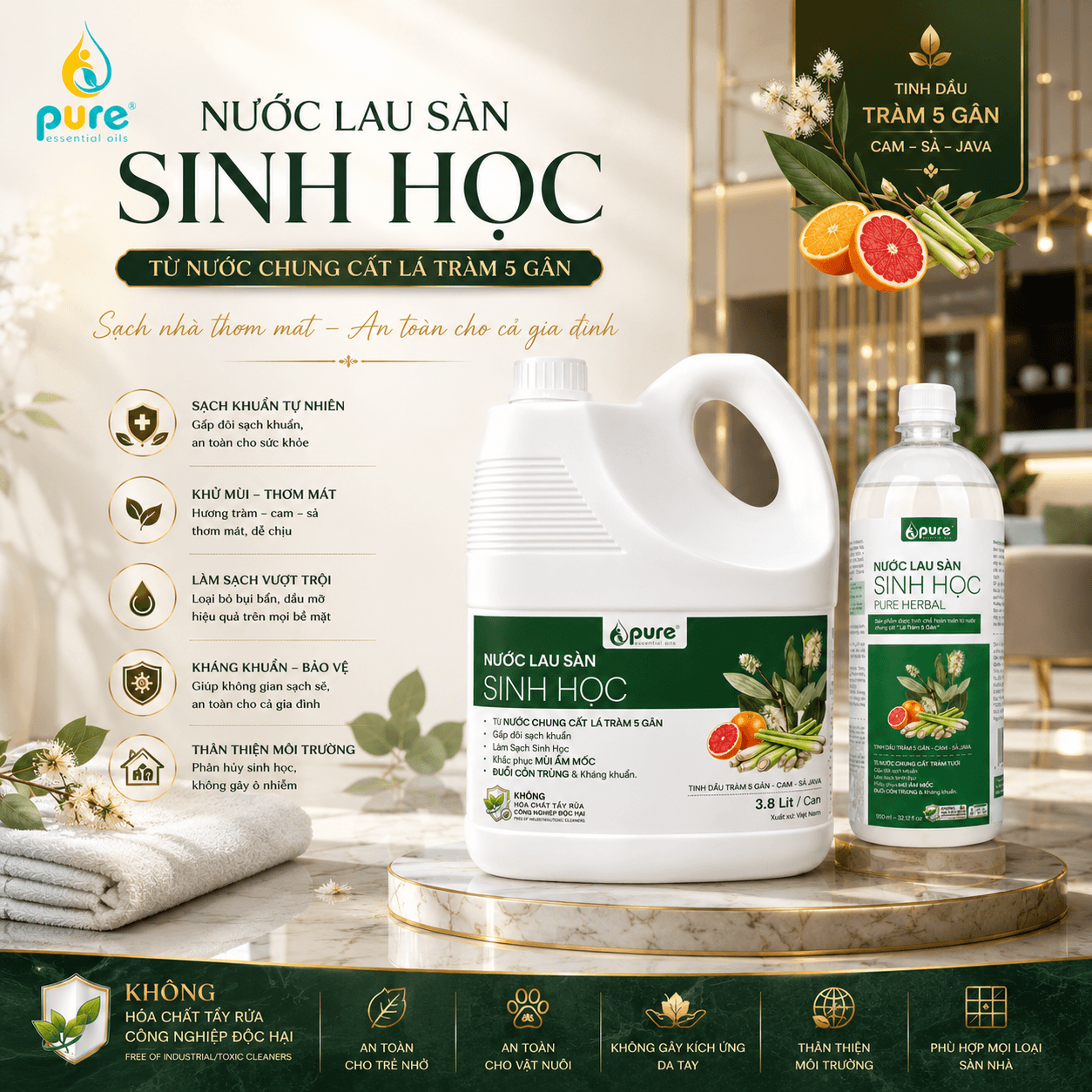 Nước lau sàn Sinh Học 3.8 lít